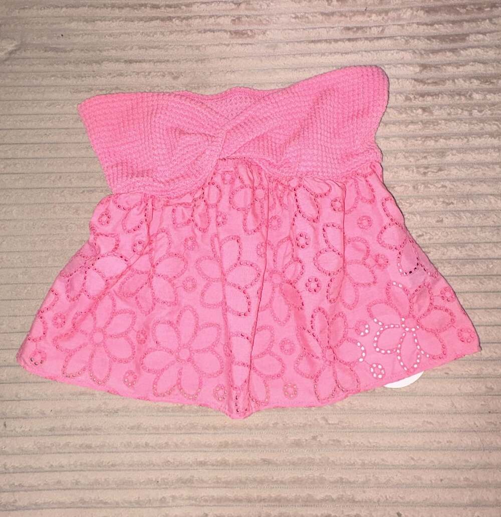 SHEIN Pink Floral Eyelet Twist Knot Strapless Bandeau Top Size M
